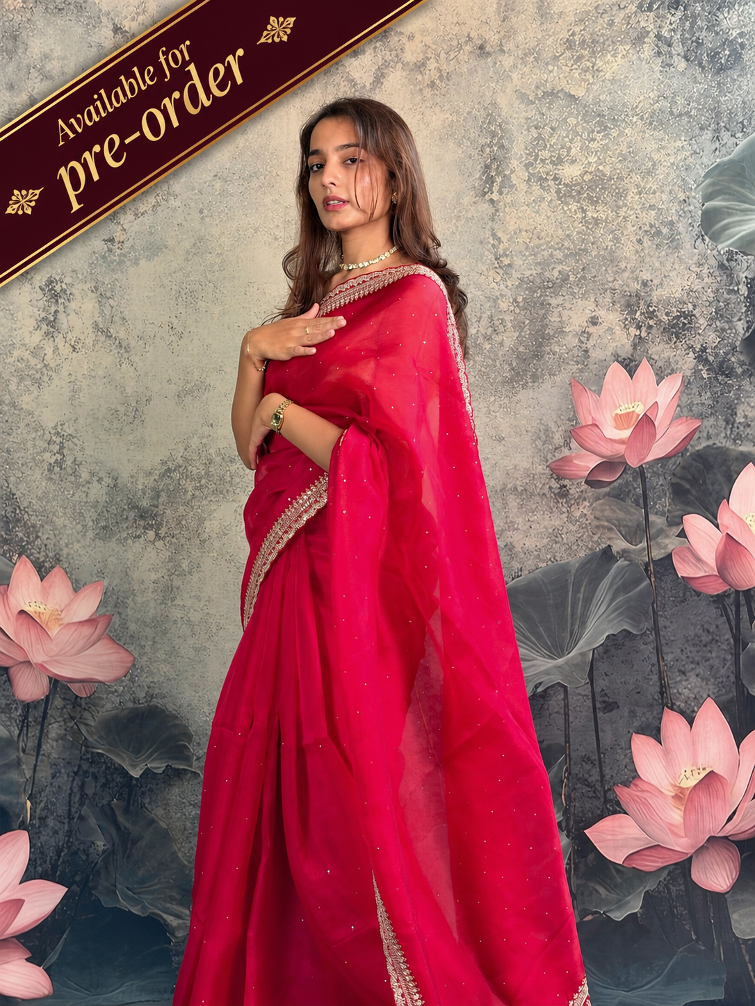 Pure kora silk with sabyasachi lace and mukesh work.