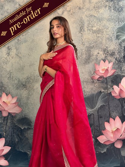 Pure kora silk with sabyasachi lace and mukesh work.