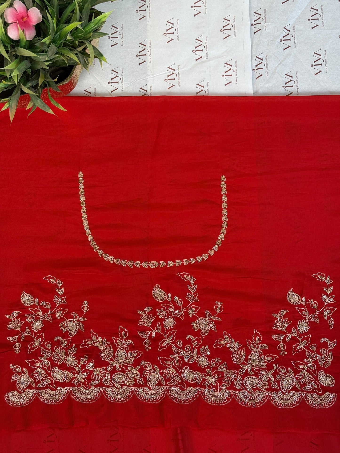 Pure Crepe Silk Red Saree with Zardozi Embroidery – Bridal & Festive Wear