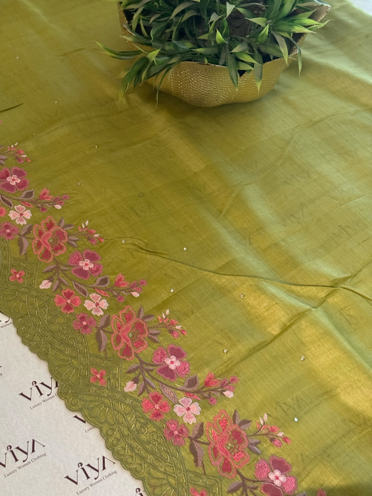 Pure kora with embroidery and all over mukesh work