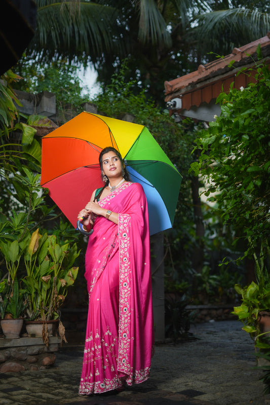 PURE CHINNON GEROGETTE HANDWORK SAREE