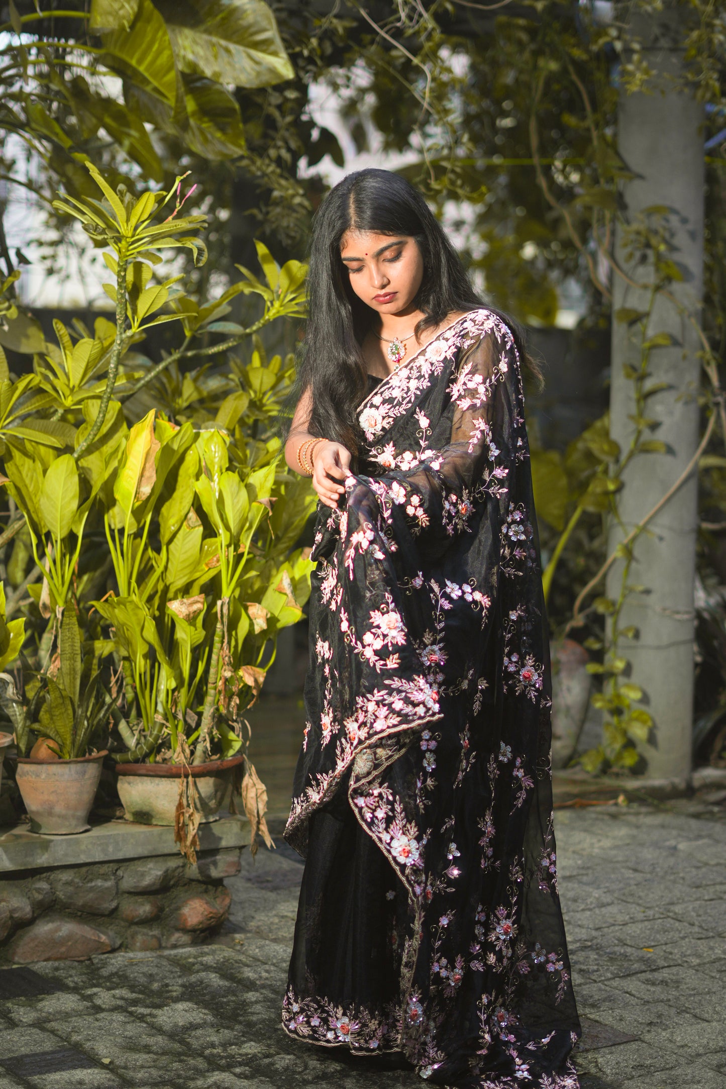 BLACK ORGANZA HANDWORK SAREE