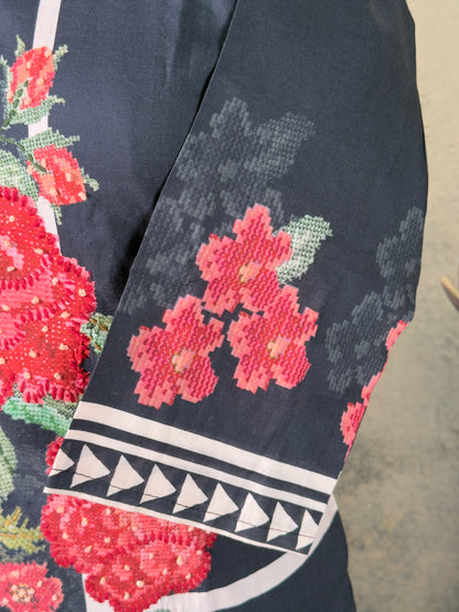 Black Pure Cotton Cross-Stitch Kurta Set – 3 Piece