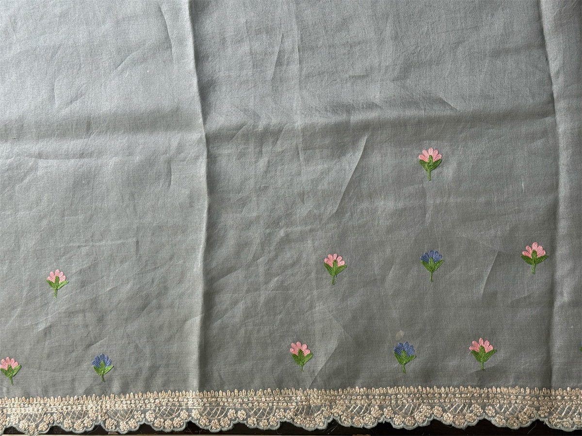 Pure Kora silk saree with fusion embroidery with Mukesh work