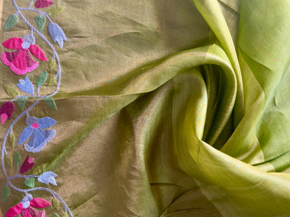Pure Kora tusser tissue saree with jamdani style of embroidery