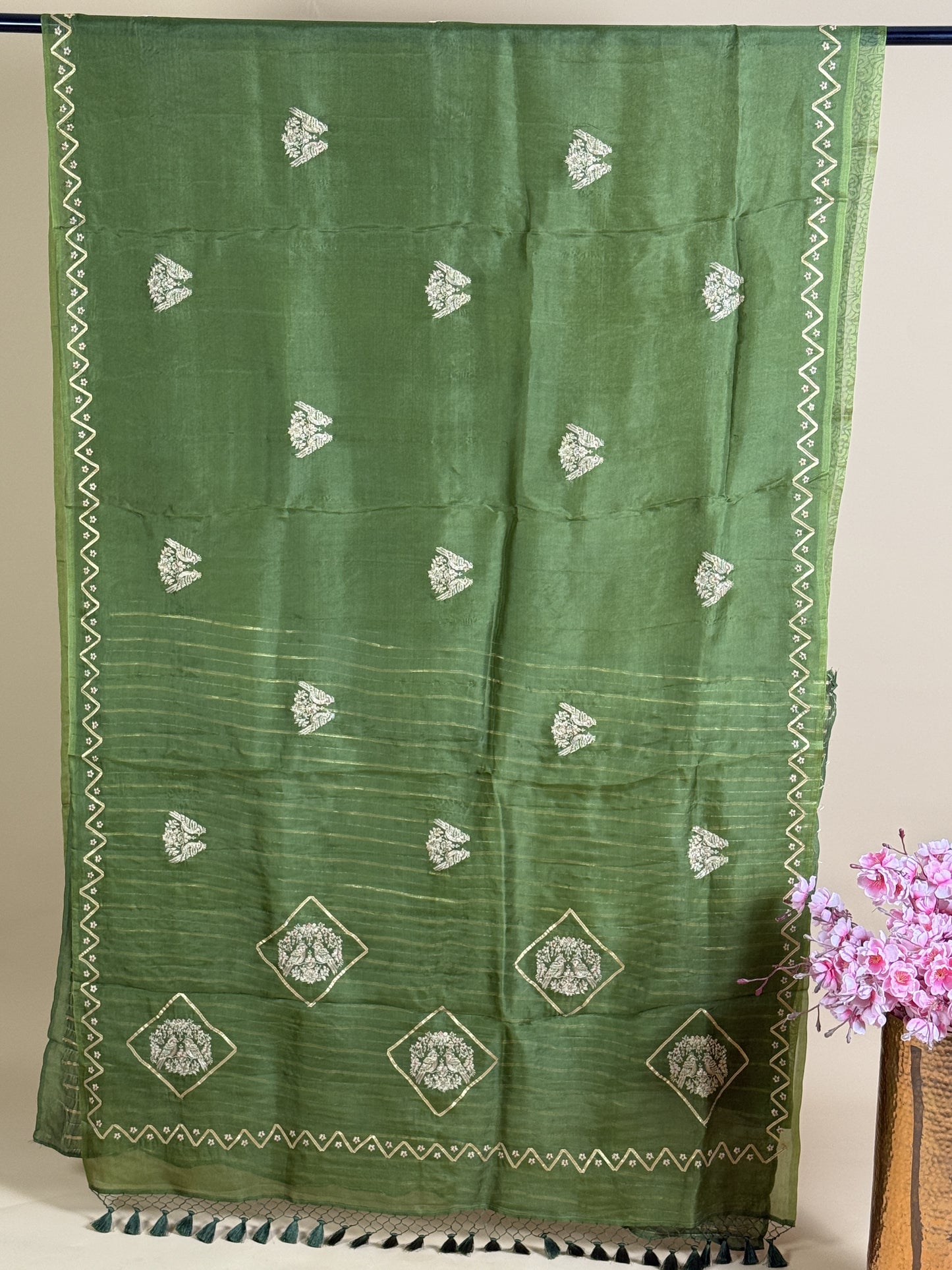 Pure Kora silk saree with zari embroidery