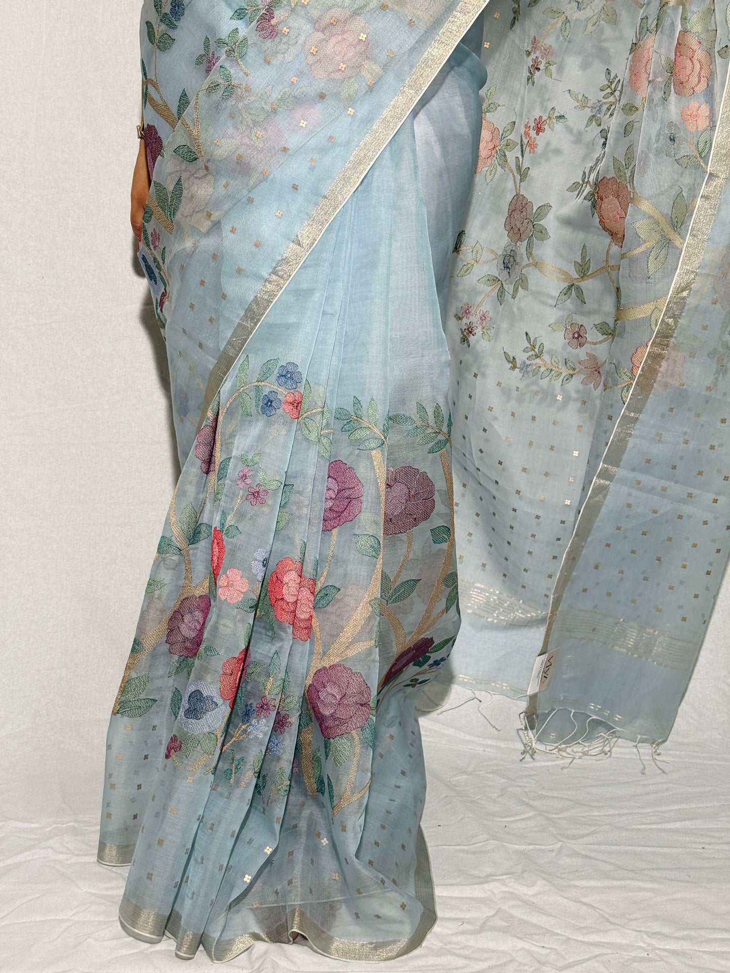Pure Muslin Kora Saree with Embroidery
