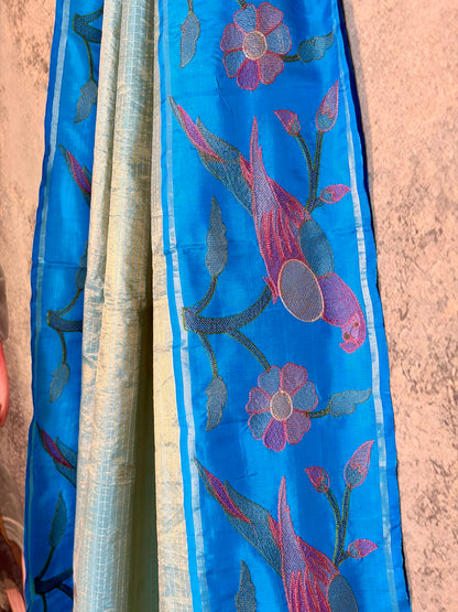 Pure kanchipattu with fusion border & weaving