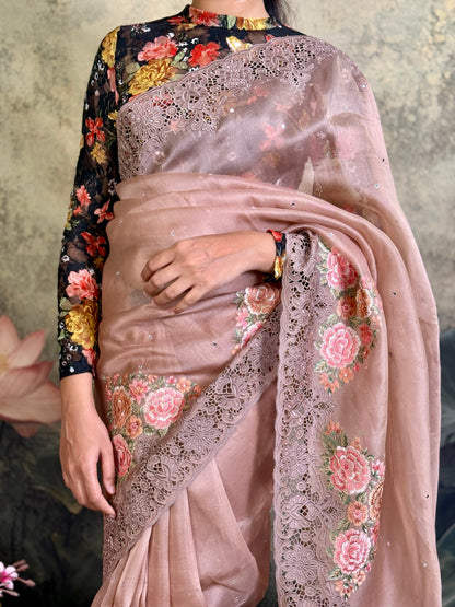 Pure kora silk with embroidery and cutwork