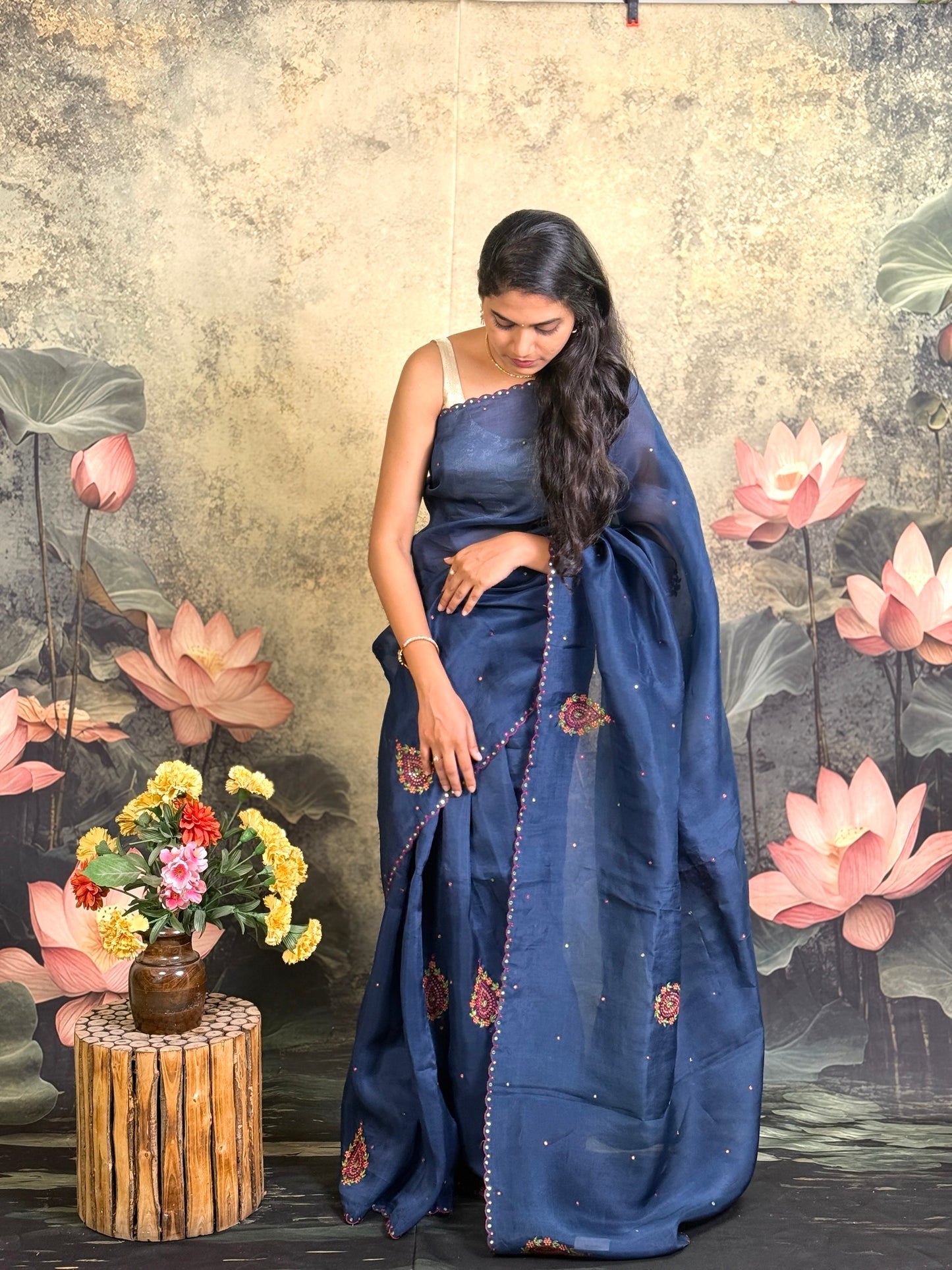 Pure kora silk with handwork