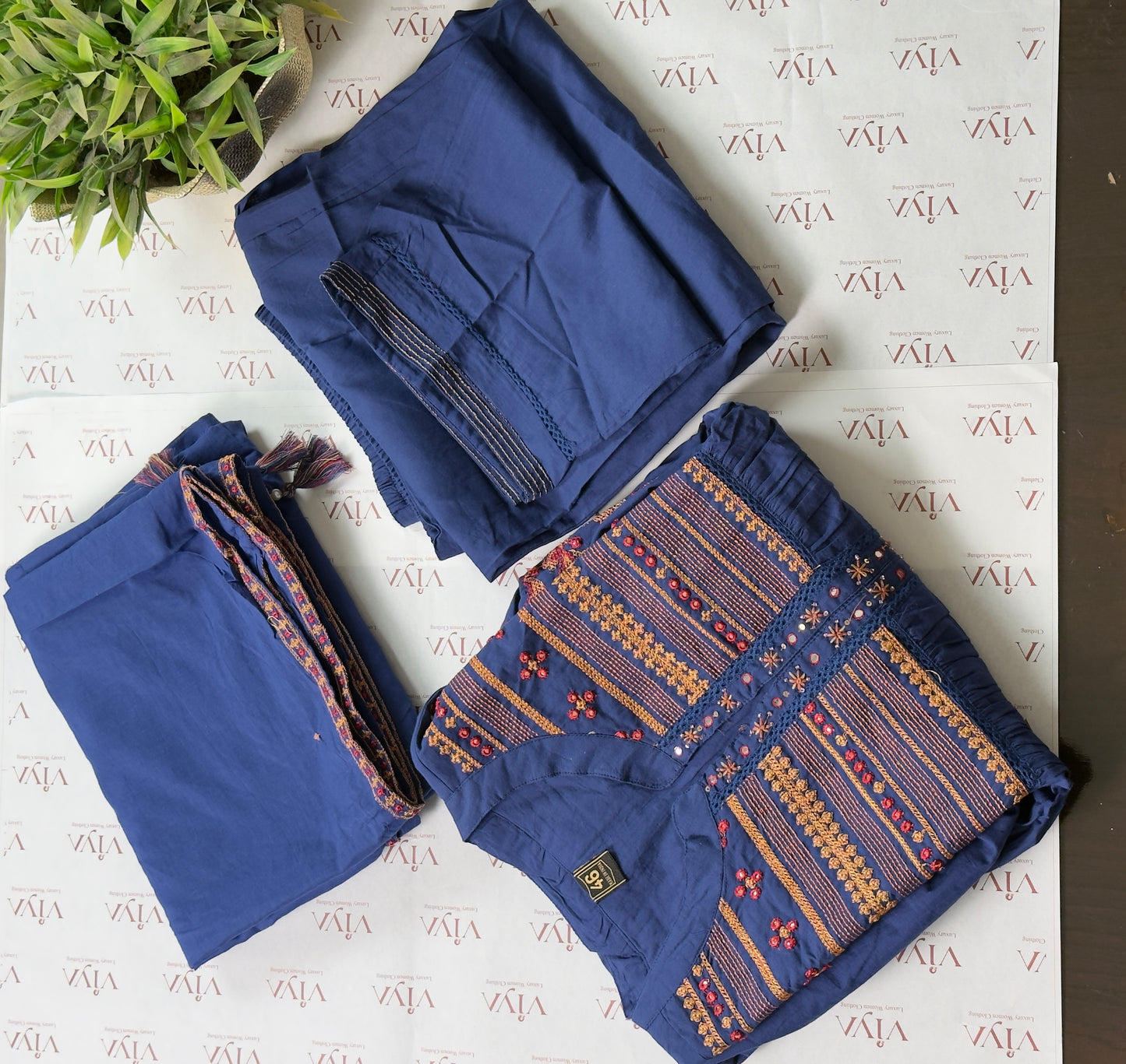 Royal Blue pure mulcotton handwork suit set 3 piece