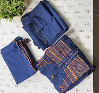Royal Blue pure mulcotton handwork suit set 3 piece