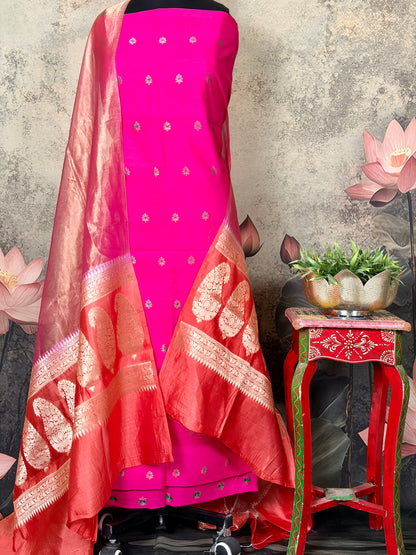 Pure Kora silk with meenakari & tissue dupatta