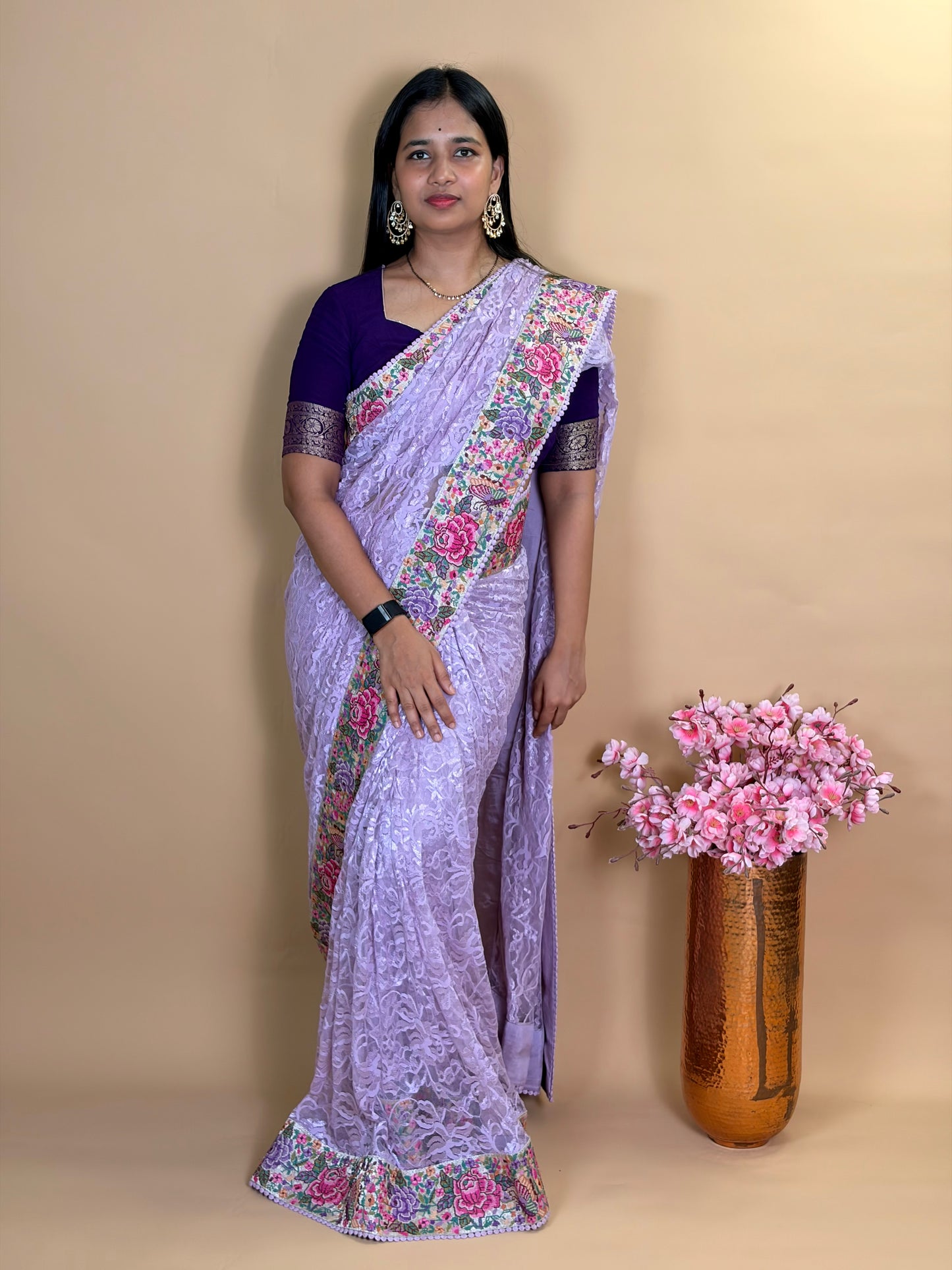 Pure lace saree with petit point work