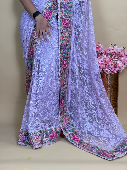 Pure lace saree with petit point work