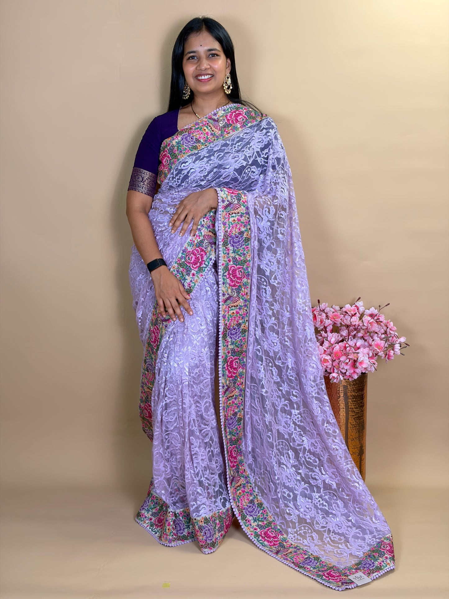 Pure lace saree with petit point work