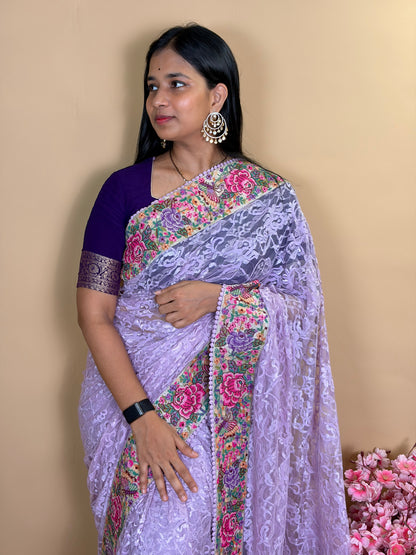 Pure lace saree with petit point work