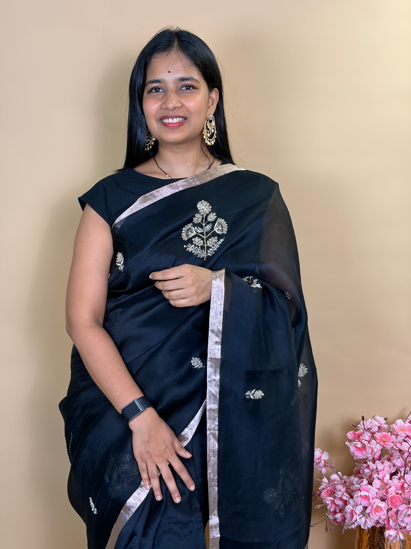 Pure kora silk saree with hand zordosi work