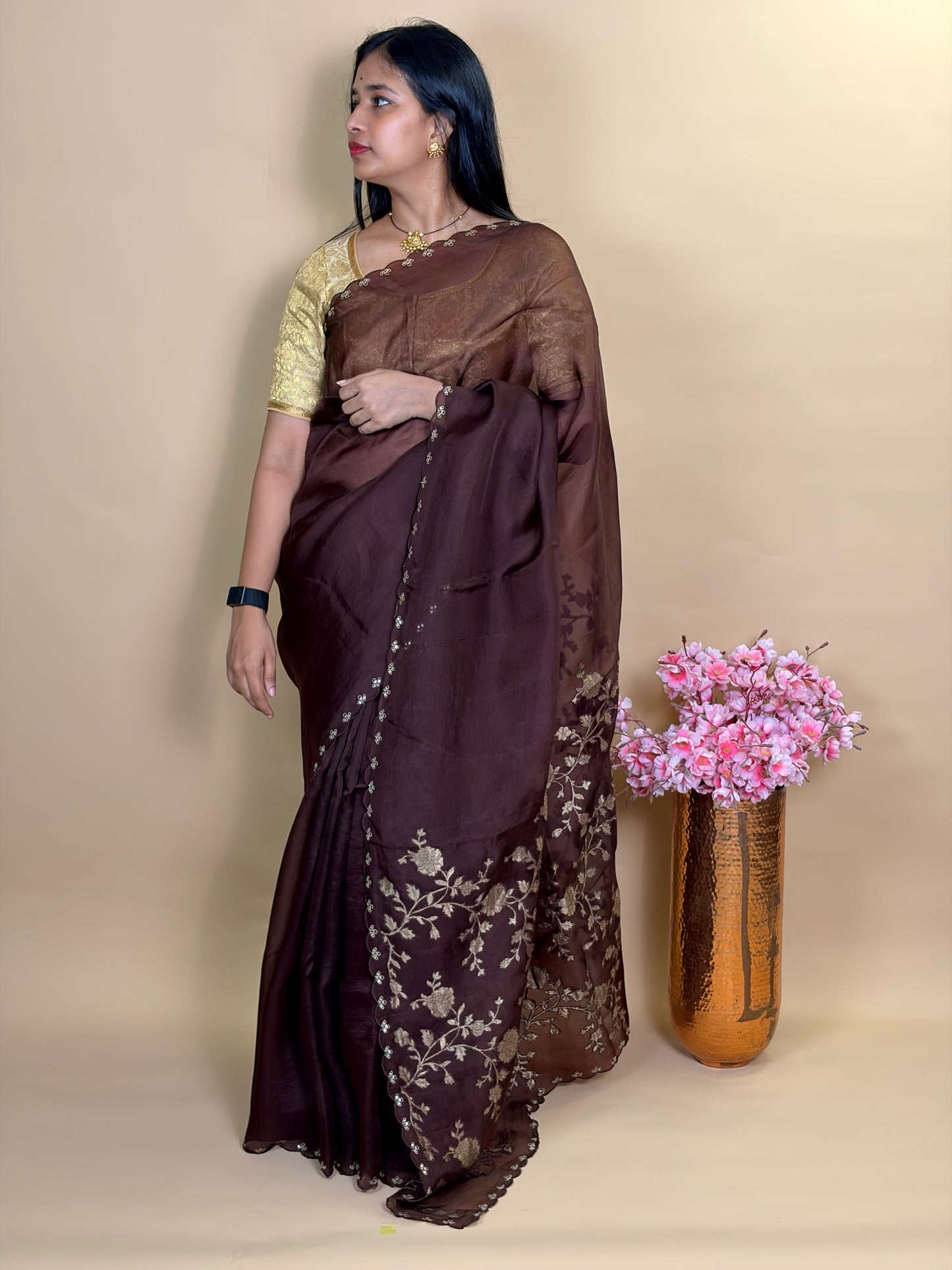 Pure Kora silk saree with benarasi applique