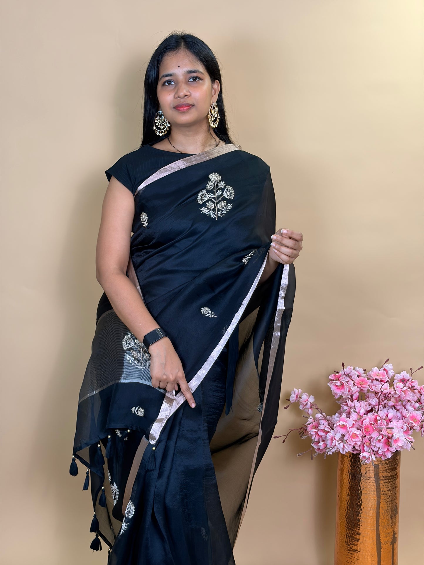 Pure kora silk saree with hand zordosi work