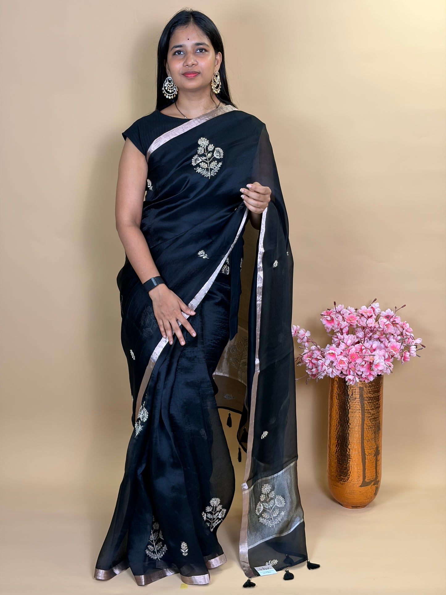 Pure kora silk saree with hand zordosi work