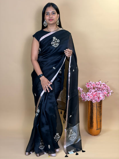 Pure kora silk saree with hand zordosi work