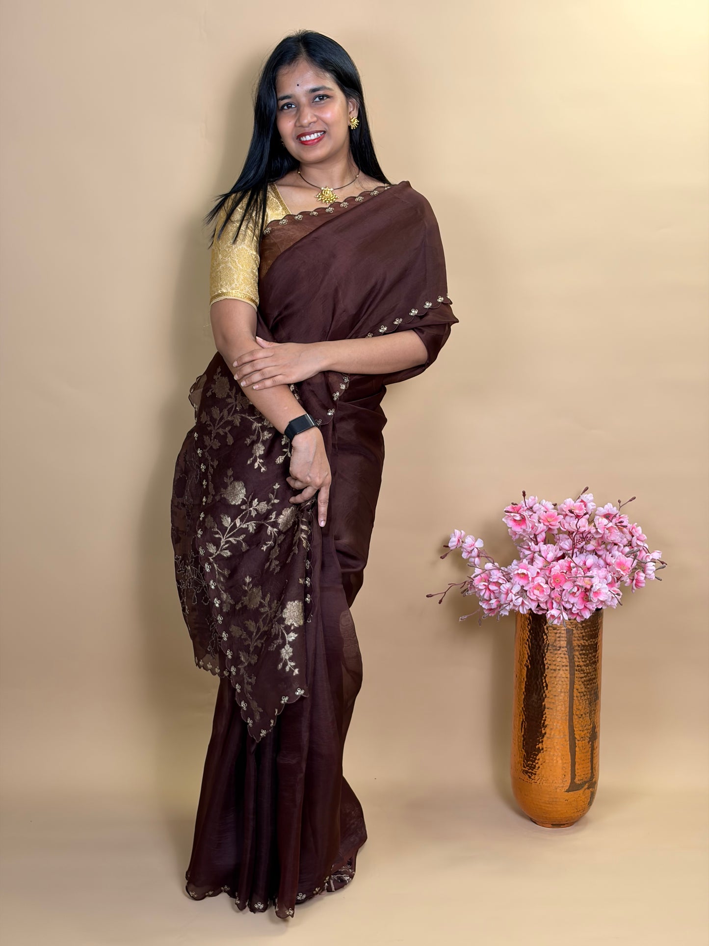 Pure Kora silk saree with benarasi applique