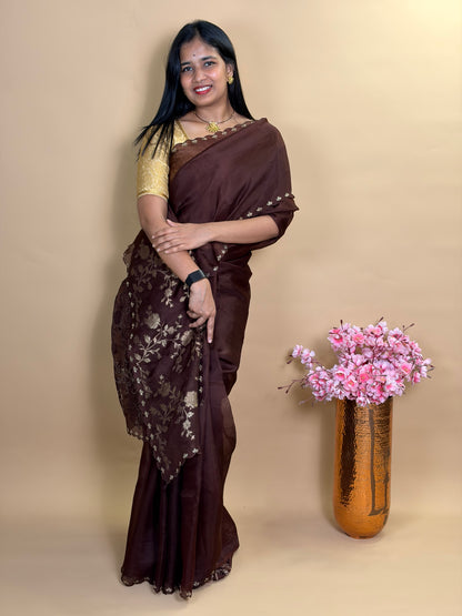 Pure Kora silk saree with benarasi applique
