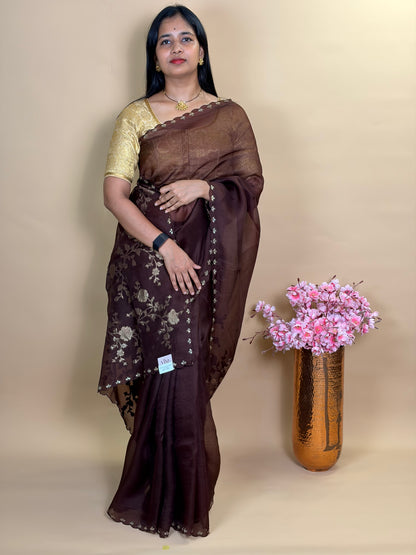 Pure Kora silk saree with benarasi applique