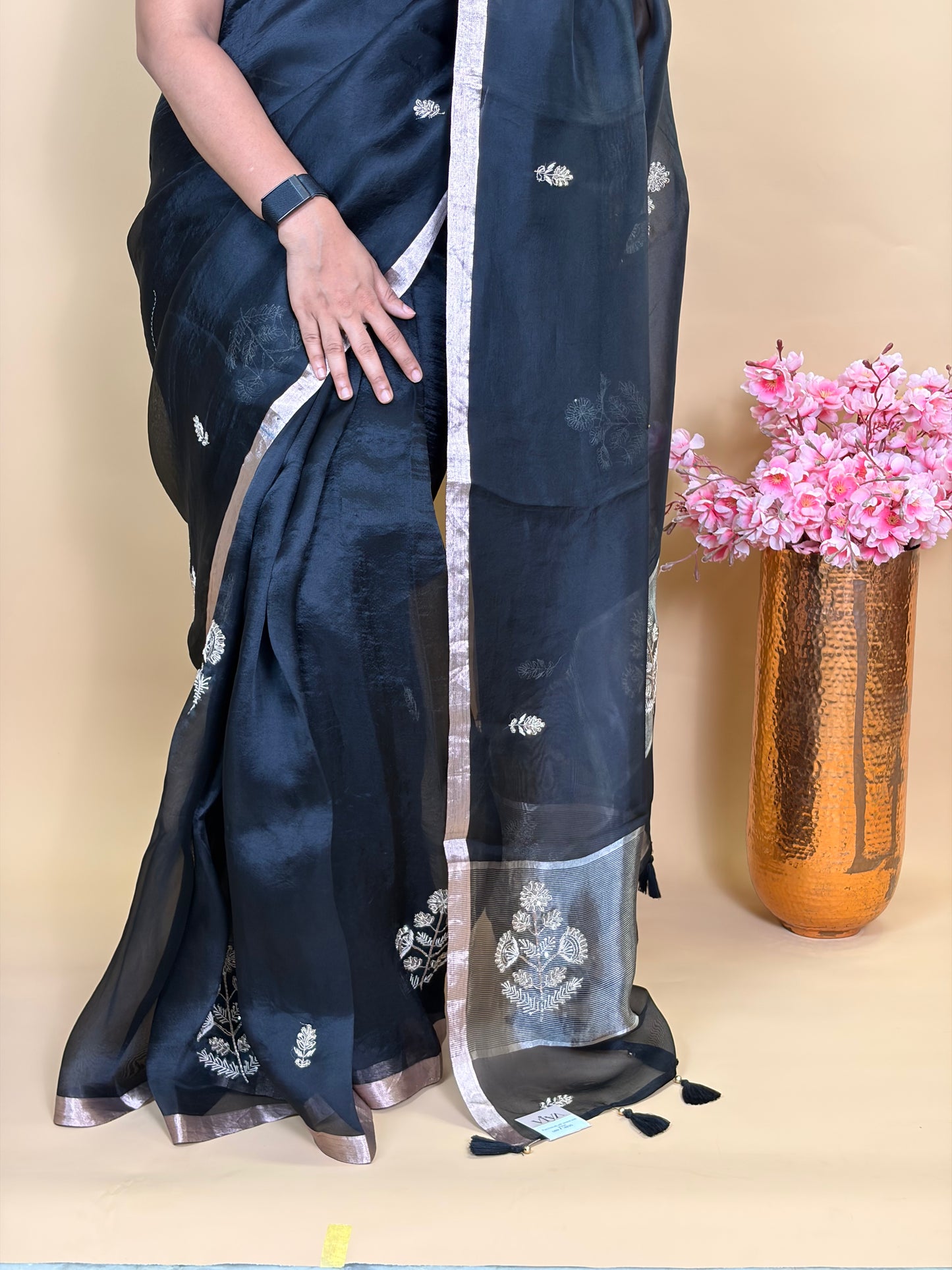 Pure kora silk saree with hand zordosi work
