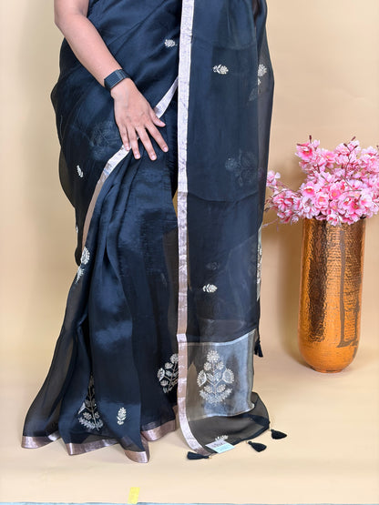 Pure kora silk saree with hand zordosi work