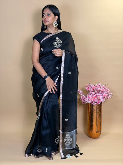 Pure kora silk saree with hand zordosi work