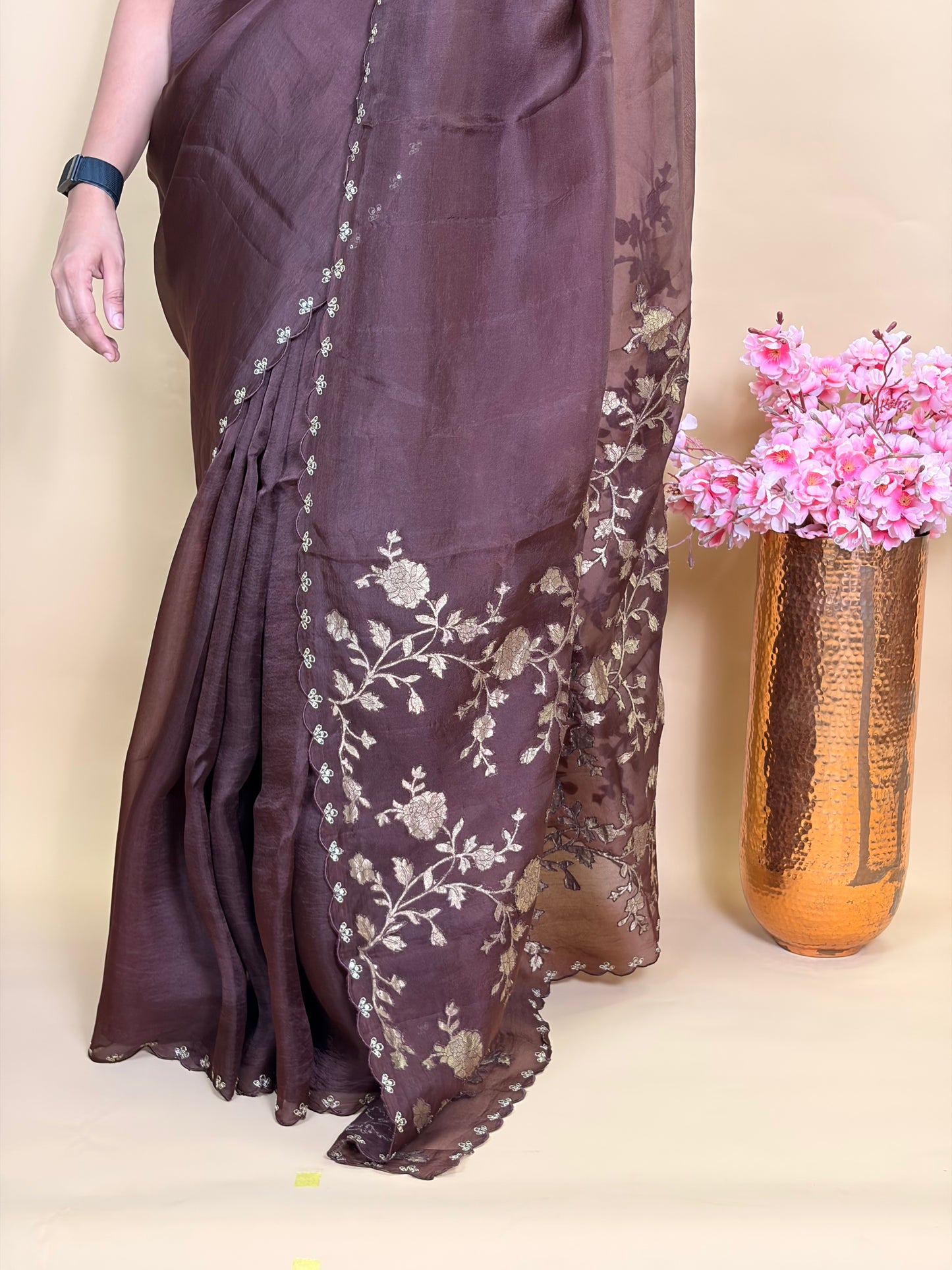 Pure Kora silk saree with benarasi applique