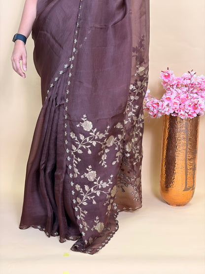 Pure Kora silk saree with benarasi applique
