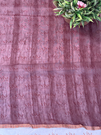 Pure Silk Linen Jamdani Striped Saree – Elegant Brown Handwoven Wear