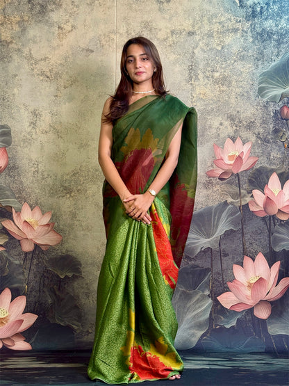 Pure organza Saree with crepe fabric and digital print.