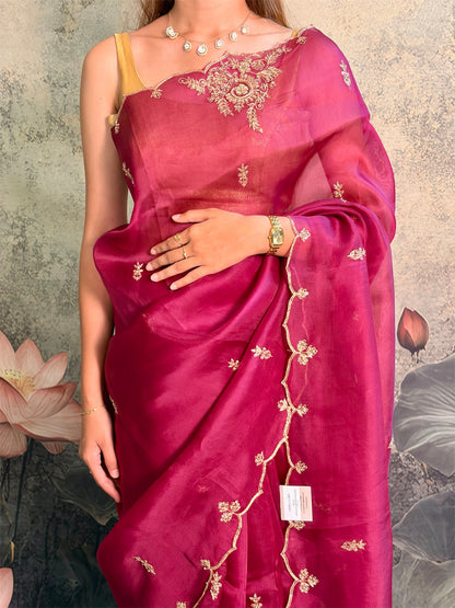 Pure kora silk with handwork