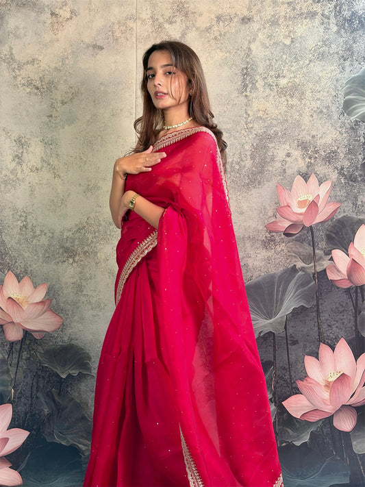 Pure kora silk with sabyasachi lace and mukesh work.