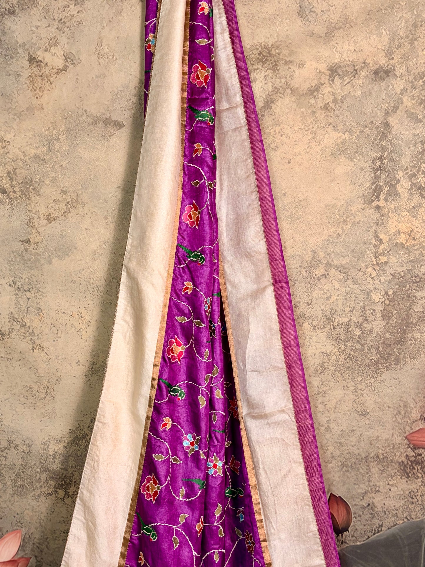 Pure tusser saree with Patola embroidery