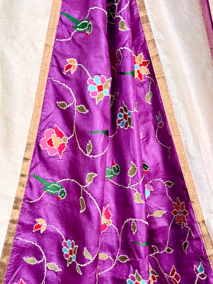 Pure tusser saree with Patola embroidery