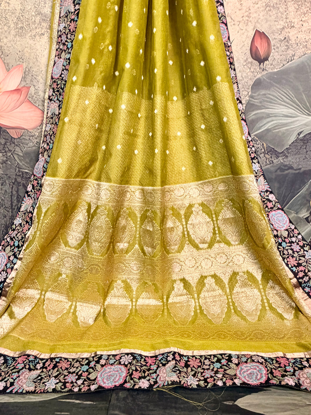 Pure chanderi with weaving & petitpoint border