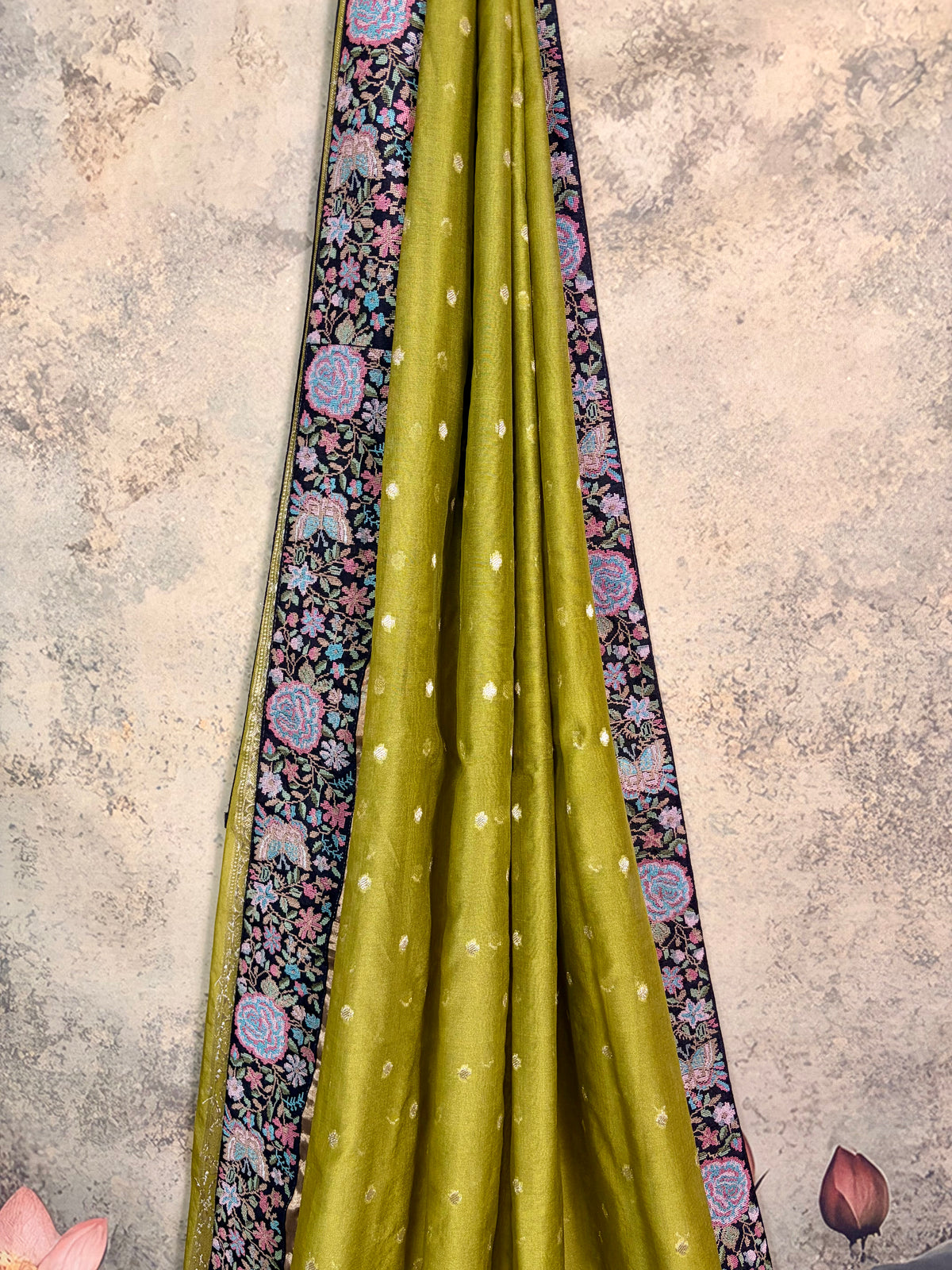 Pure chanderi with weaving & petitpoint border