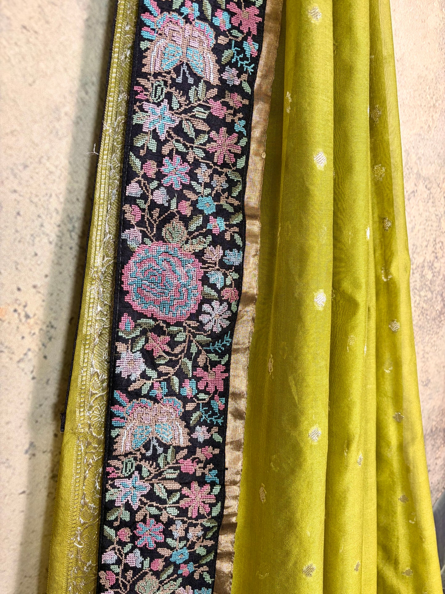 Pure chanderi with weaving & petitpoint border