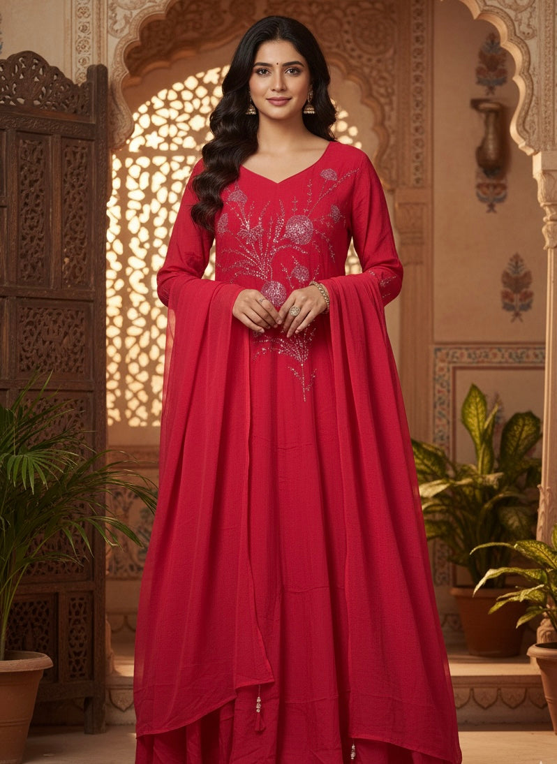 Pure Chinnon Georgette Anarkali 3-Piece Suit