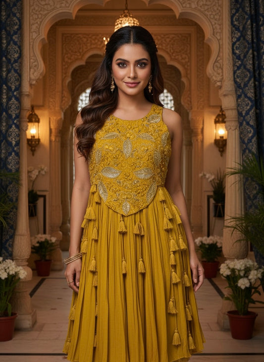 Indo-Western Pure Chinnon Handwork Suit