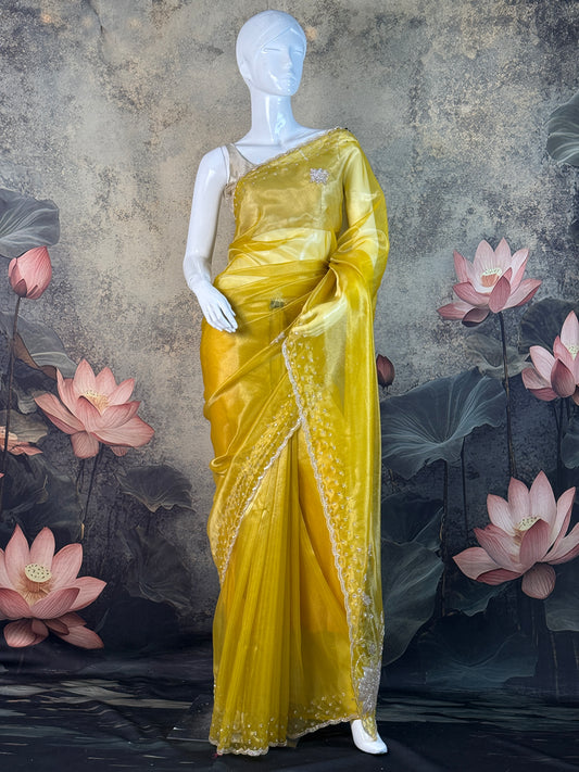 Pure Tissue Organza Saree with Handwork – Lightweight Elegant Festive Wear
