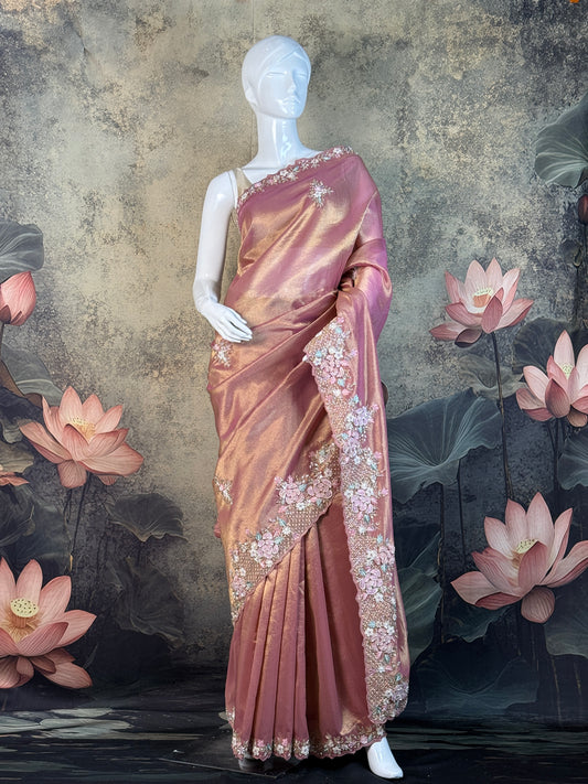 Pure Kanjivaram Silk Saree with Handwork – Elegant Pink Wedding & Festive Wear