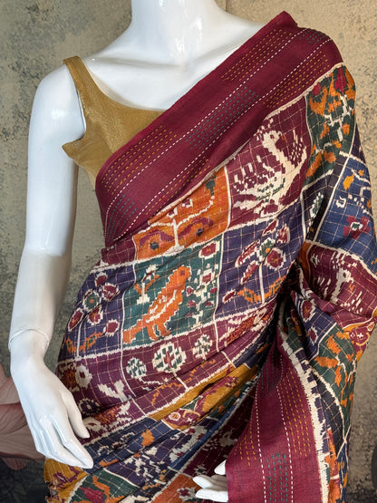 Pure Tussar Silk Saree with Patola Print  – Lightweight Festive Wear