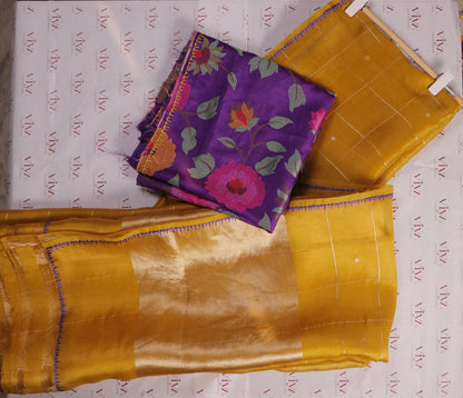 Pure Kora Silk Saree with Kaduva Weaving & Dual Blouse Set – Brocade and Tussar Jamdani