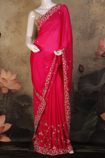 Crimson Pure Georgette Saree with Handwork & Knot Detailing